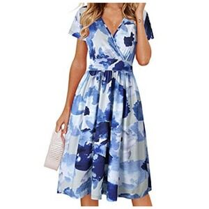 NWT Dress large, blue and white tie floral